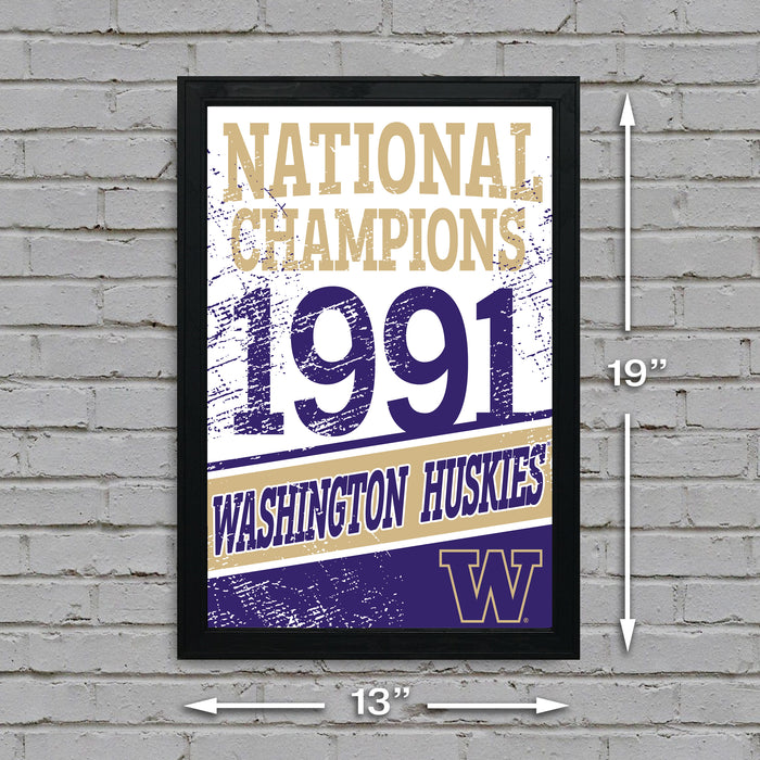 Limited Edition Washington Huskies Vintage 1991 National Championship Poster Print Art - 13x19"