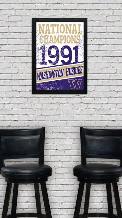 Limited Edition Washington Huskies Vintage 1991 National Championship Poster Print Art - 13x19"