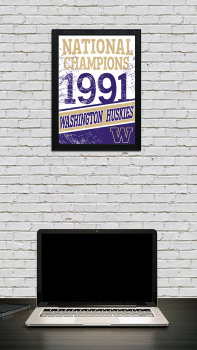 Limited Edition Washington Huskies Vintage 1991 National Championship Poster Print Art - 13x19"