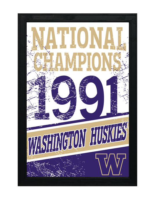 Limited Edition Washington Huskies Vintage 1991 National Championship Poster Print Art - 13x19"
