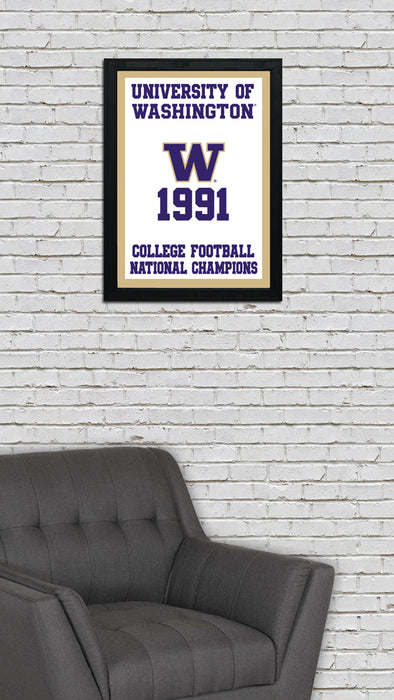 Limited Edition Washington Huskies 1991 National Championship Banner Poster Print Art - 13x19"