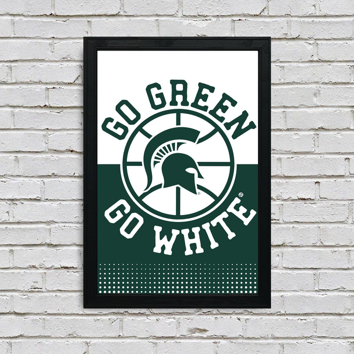 Limited Edition Michigan State Go Green Go White Basketball Poster Art Print - Gifts for Mich State Spartans Fans - 13x19"