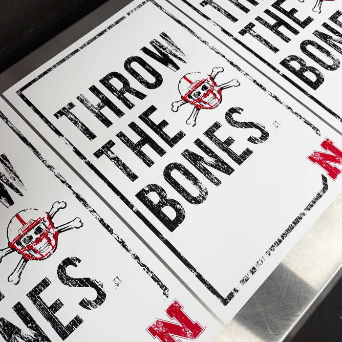 Limited Edition Nebraska Cornhuskers "Throw The Bones" Blackshirts College Football Poster Art - 13x19"