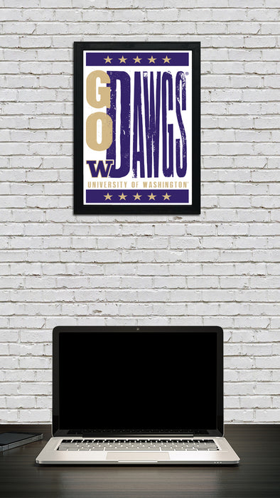Limited Edition Washington Huskies Go Dawgs Poster - Letterpress Print Art - 13x19"