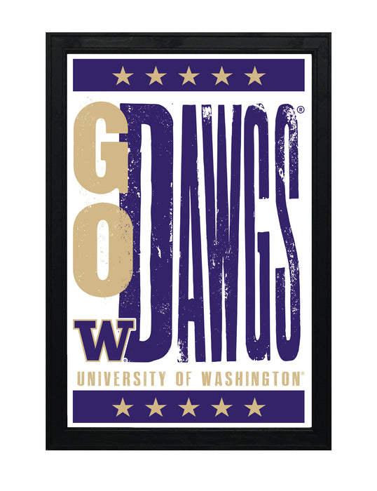 Limited Edition Washington Huskies Go Dawgs Poster - Letterpress Print Art - 13x19"