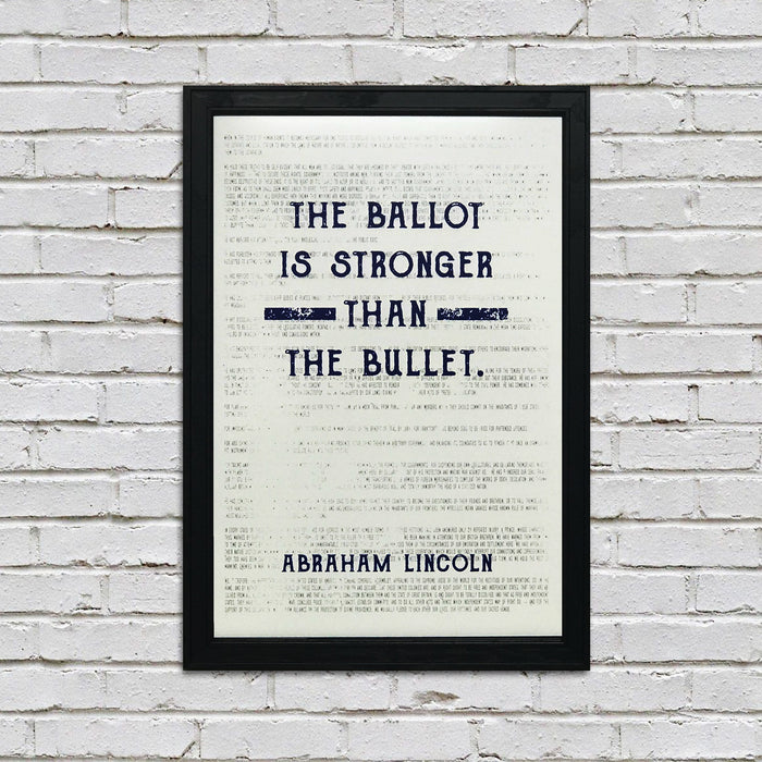 Limited Edition Abraham Lincoln Poster Art - Ballot Stronger than Bullet - Blue - 13x19"