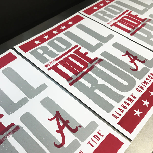 Limited Edition Alabama Crimson Tide Logo with Football Stripes Poster Art  - 13x19