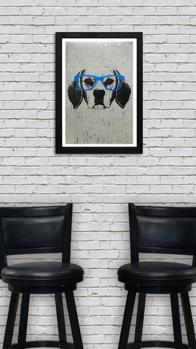 Limited Edition Beagle with Blue Glasses Art Poster / Print - 13x19"