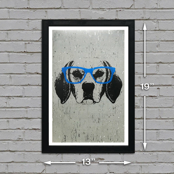 Limited Edition Beagle with Blue Glasses Art Poster / Print - 13x19"