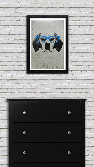 Limited Edition Beagle with Blue Glasses Art Poster / Print - 13x19"