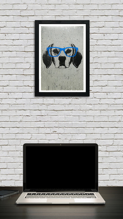Limited Edition Beagle with Blue Glasses Art Poster / Print - 13x19"