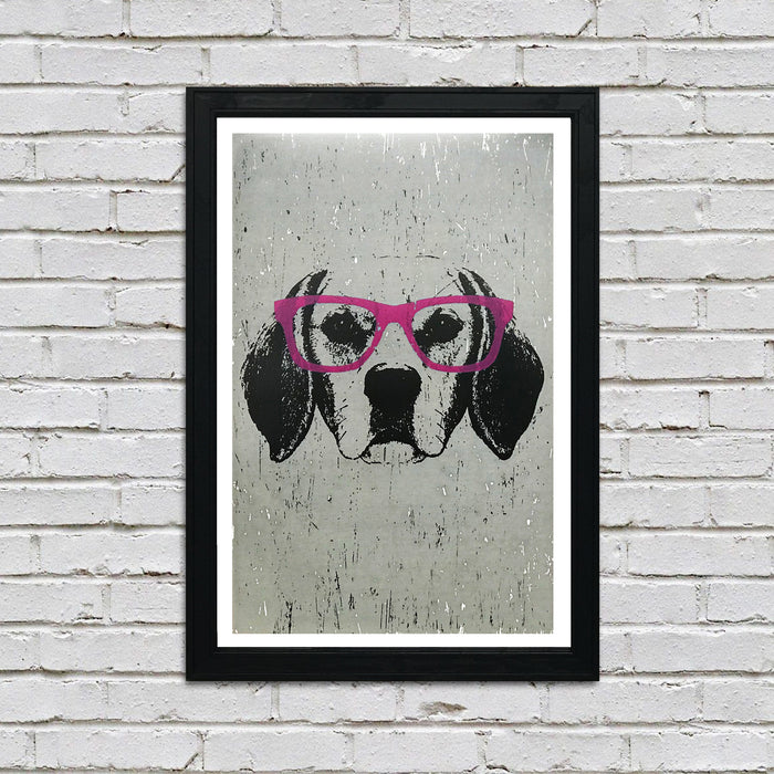 Limited Edition Beagle with Pink Glasses Art Print / Poster - 13x19"