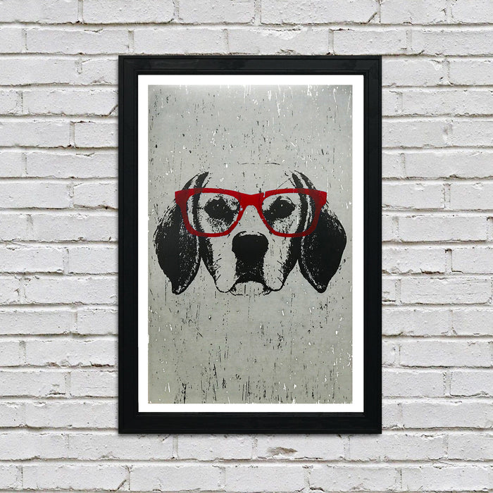 Limited Edition Beagle with Red Glasses Art Poster / Print - 13x19"