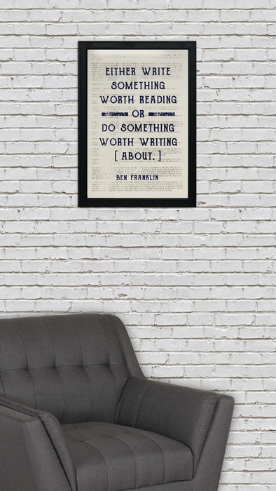 Limited Edition Ben Franklin Art Poster - Write Something or Do Something Motivational Blue - 13x19"