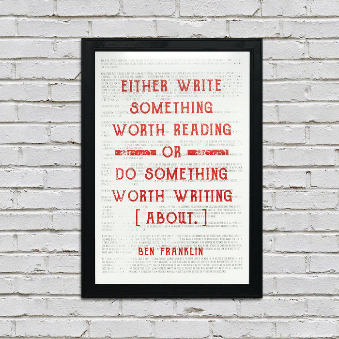 Limited Edition Ben Franklin Poster Art - Write Something or Do Something Motivational Art Print Orange - 13x19"