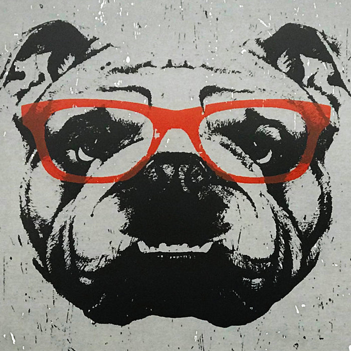 Limited Edition English Bulldog Art Poster with Orange Glasses - 13x19"