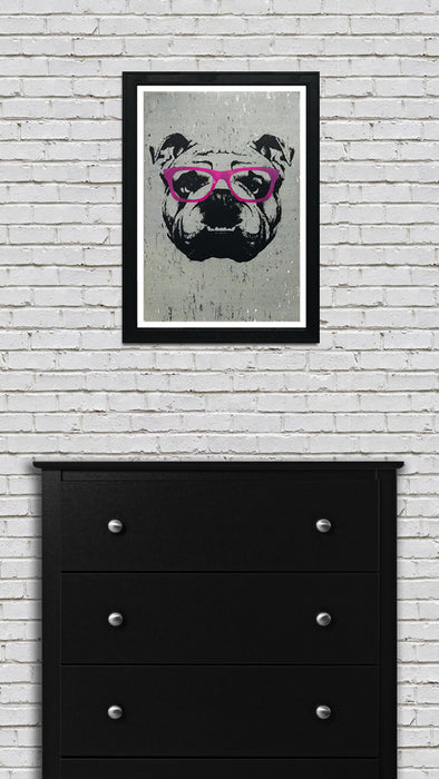 Limited Edition English Bulldog with Pink Glasses Art Print / Poster - 13x19"