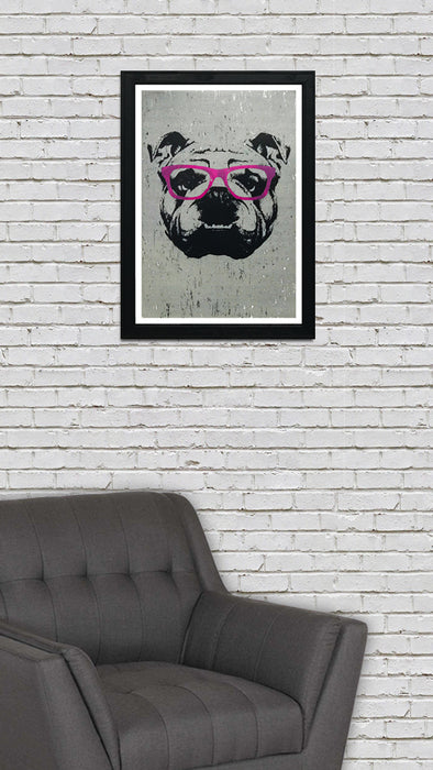 Limited Edition English Bulldog with Pink Glasses Art Print / Poster - 13x19"
