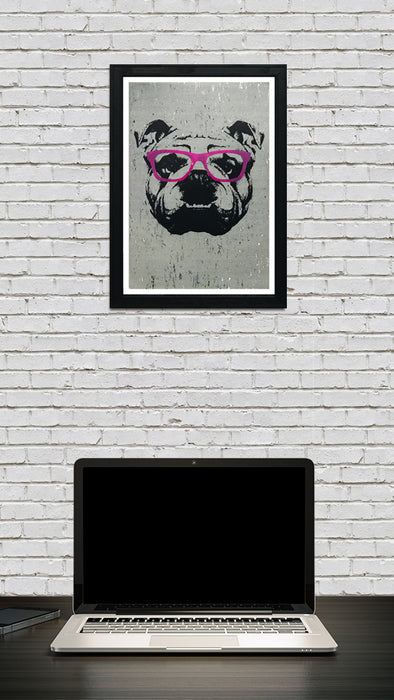 Limited Edition English Bulldog with Pink Glasses Art Print / Poster - 13x19"
