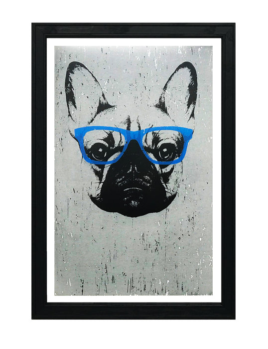 Limited Edition French Bulldog with Blue Glasses Art Poster / Print - 13x19"