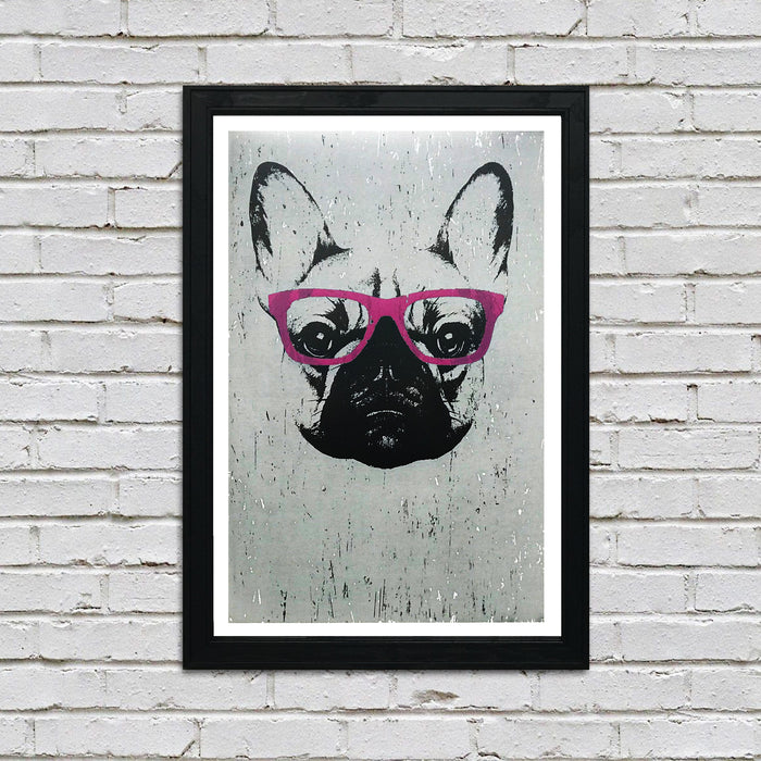 Limited Edition French Bulldog with Pink Glasses Art Poster / Print - 13x19"