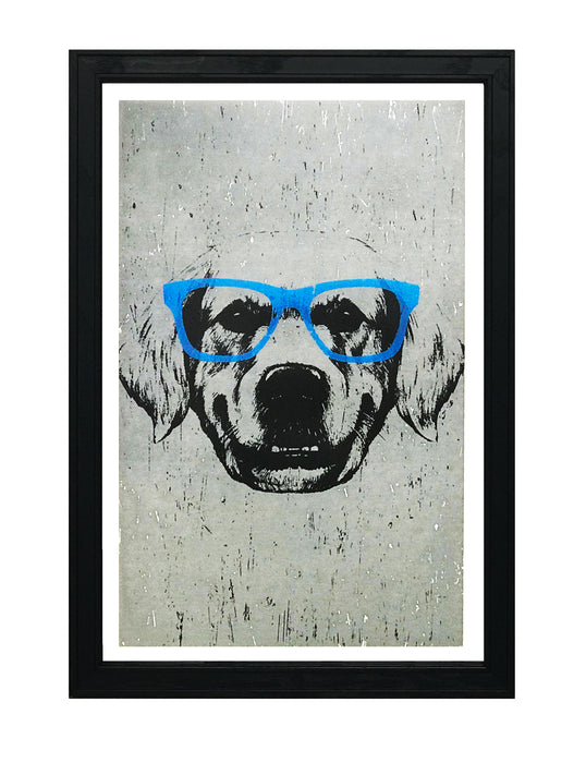 Limited Edition Golden Retriever with Blue Glasses Art Print / Poster - 13x19"