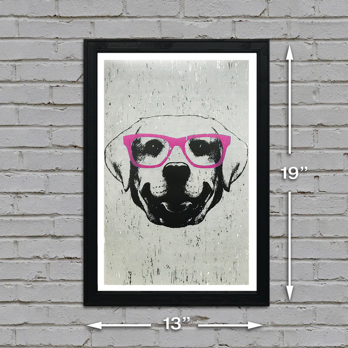 Limited Edition Labrador Retriever with Pink Glasses Art Print / Poster - 13x19"