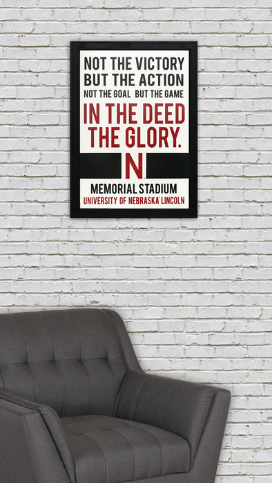 Limited Edition Nebraska Cornhuskers "In The Deed The Glory" College Football Poster Art - 13x19"