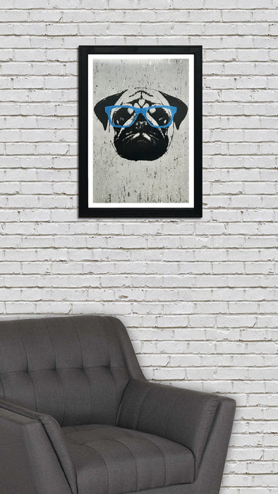 Limited Edition Pug Art Poster with Blue Glasses - 13x19"