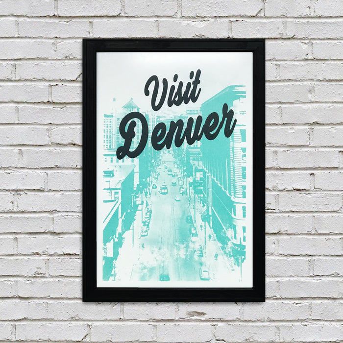 Limited Edition Visit Denver Poster Art - Black and Teal Print - 13x19"