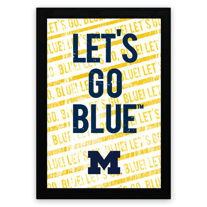 The image is a framed poster with the text "LET'S GO BLUE M" prominently displayed.