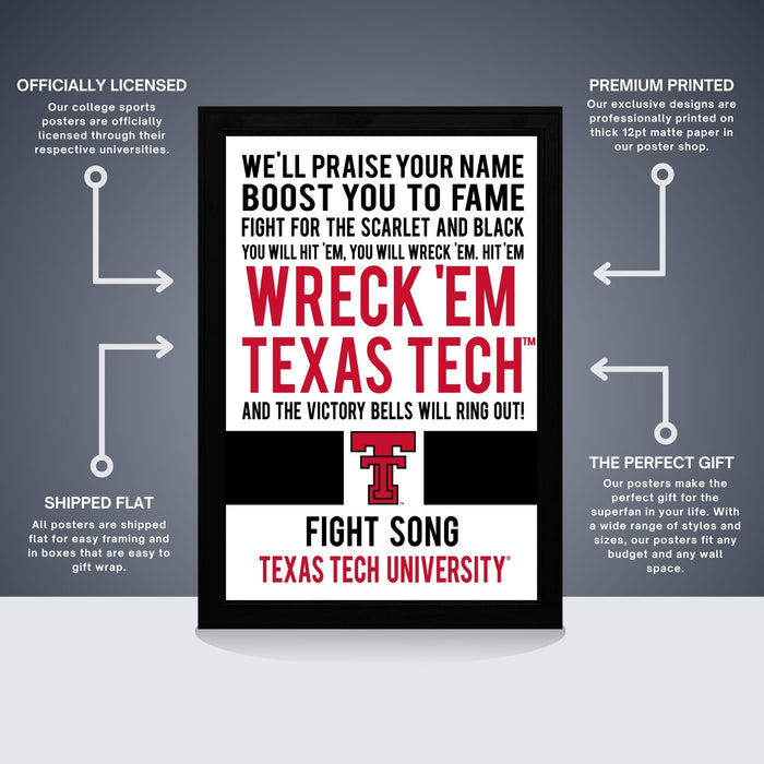 The image is a poster for Texas Tech University, featuring a message encouraging students to "WRECK 'EM" and "FIGHT YOUR NAME" in a college sports context.