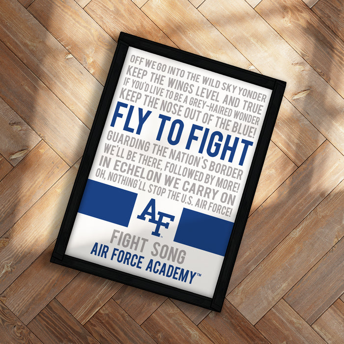 The image is a framed poster with the text "AF FIGHT SONG AIR FORCE ACADEMY" printed on it.