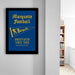 a framed poster of Marquette Football with a blue background and yellow accents, hanging on a wall.