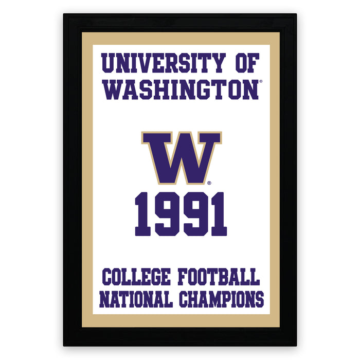 The image is a framed poster celebrating the University of Washington's College Football National Champions from 1991.