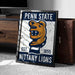 A framed poster featuring the Penn State Nittany Lions logo, with a vintage-style design.