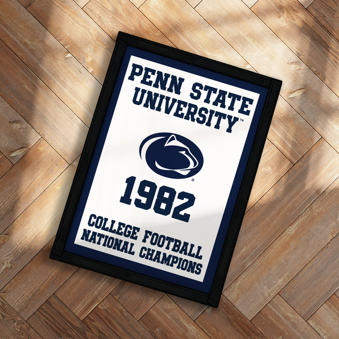 A framed poster with the text "Penn State University" and "College Football National Champions" on it, celebrating the 1992 College Football National Champions.