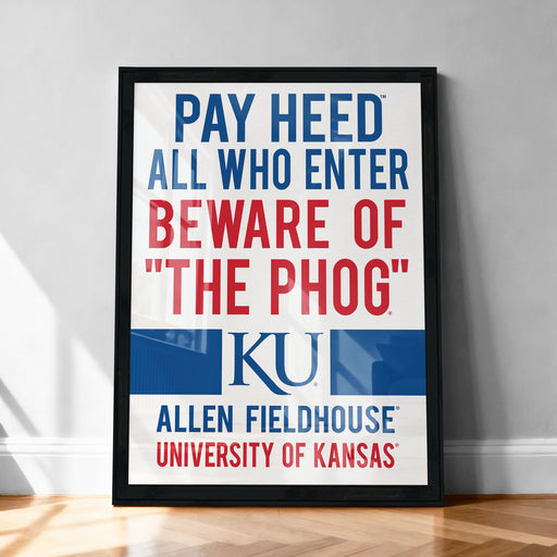 The image is a framed poster with a bold warning message about paying homage to the "Phog" university.