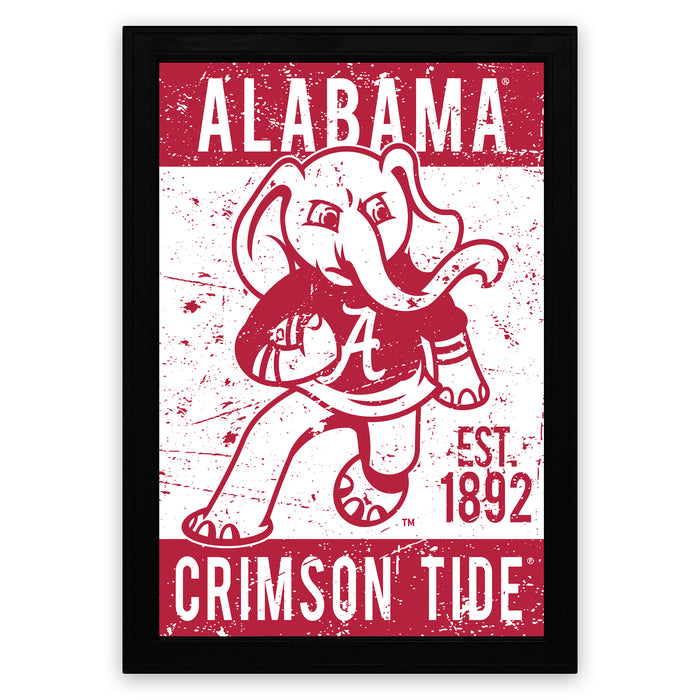 The image is a framed poster featuring the Alabama Crimson Tide football team's mascot, an elephant, wearing a jersey with the letter "A" on it.