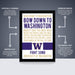 The image is a poster for the University of Washington's fight song, featuring a black background with white text and a purple and gold color scheme.