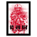 A framed poster featuring a red silhouette of a football player with the text "GO BIG RED" and "NEBRASKA CORHUSKERS" printed on it.