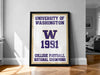 A framed poster on a wall celebrating the University of Washington's College Football National Champions in 1991.