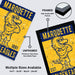 The image is a framed poster featuring a yellow and blue design with a cartoon eagle, likely representing Marquette University. The poster is labeled as an unframed print, printed on 12pt heavy duty matte paper, and is available in multiple sizes, including 11x17, 13x19, 18x24, and 24x36 inches.