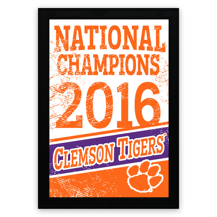 The image is a framed poster celebrating the 2016 National Champions for the Clemson Tigers football team.