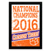 The image is a framed poster celebrating the 2016 National Champions for the Clemson Tigers football team.