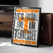 A framed poster with the text "IT'S FOOTBALL TIME IN TENNESSEE" is displayed on a carpeted floor next to a wooden chest.