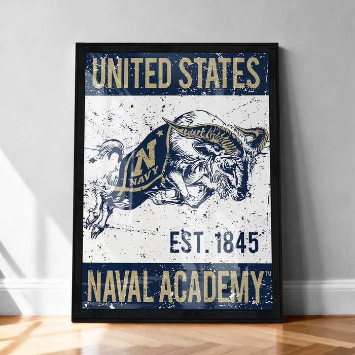 The image is a framed poster with a navy seal and the text "United States Naval Academy" on it.