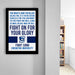 a framed poster with a motivational message about fighting on for one's glory, displayed on a wall in a room.