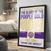 a framed poster with text and a tiger logo, placed on a wooden floor in a room.