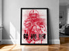 A framed poster featuring a red football player with the text "GO BIG RED" and "New York Giants" printed on it.